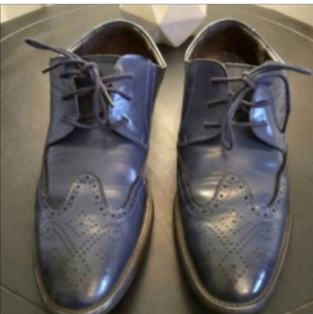 Jingpin Stylish Men's 9.5 Blue Lace Up  Leather? Oxford  Dress Shoes GUC Career